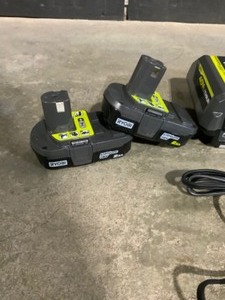 Different Sizes of RYOBI 40V & 18V Batteries and 18V Chemistry Charger. ALL FOR PARTS OR REPAIR See Pictures