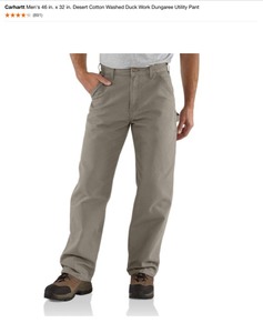 Carhartt Mens 46 in. x 32 in. Desert Cotton Washed Duck Work Dungaree Utility Pant & Carhartt Mens Large Regular Khaki Long Sleeve Shirts. See Pictures