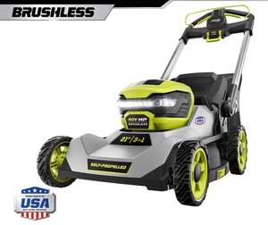 Pallet with Ryobi 40V 3-in-1 21 in. Self Propelled Lawn Mower, 18 in. Chainsaw, Backpack & Jet Fan Blower & 17 in. Gas Trimmers. See Pictures