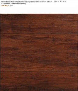 Pallet of Home Decorators Collection Hand Scraped Strand Woven Brown 38 in. T x 5-18 in. W x 36 in. L Engineered Click Bamboo Flooring. See Pictures