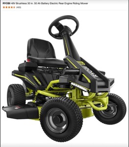 RYOBI 48V Brushless 30 in. 50 Ah Battery Electric Rear Engine Riding Mower. See Pictures