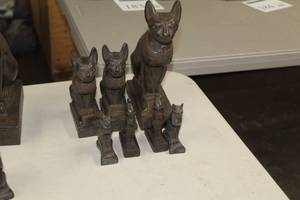 lot 178 image: Lot of (7) Egyptian Table Statues - Bastet Cat, Horus Falcon