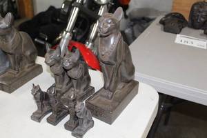 lot 179 image: Lot of (7) Egyptian Table Statues - Bastet Cat, Horus Falcon