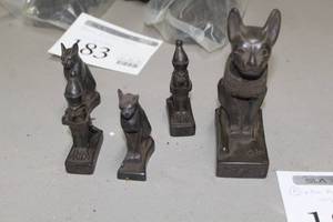 lot 187 image: Lot of (5) Egyptian Table Statues - Bastet Cat, Horus Falcon