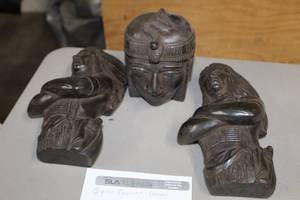 lot 184 image: Lot of (3) Egyptian Dcor - Indian Warriors, Warrior Head