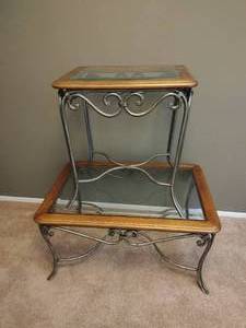 lot 13 image: Matching Glass Insert Side Table and Coffee Table