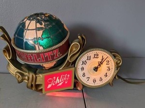 lot 36 image: Vintage Schlitz Lighted Globe and Clock - A