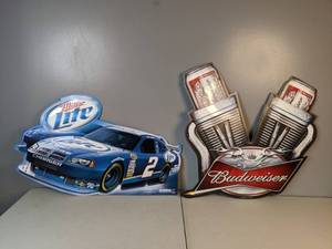 lot 39 image: Miller Lite and Budweiser Tin Signs - A