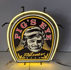 lot 24 image: Pigs Eye Pilsner Lighted Neon Sign - A