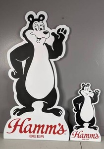 lot 9 image: Pair of Hamms Beer Bear Wood Cutout Signs (Large and Small) - A