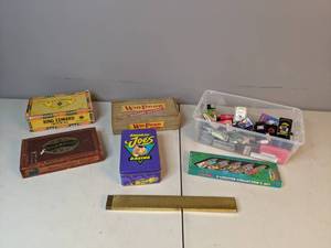 lot 66 image: Lot of Vintage CigaretteCigar-Themed Boxes, Matchbooks, and Lighters - Joe Camel, Kool, King Edward The Seventh, Dutch Masters, William Penn - A