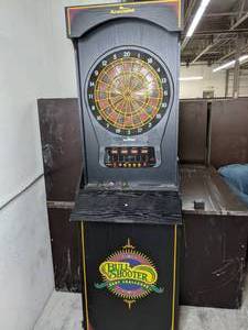 lot 144 image: Arachnid Bull Shooter Dart Challenge Electronic Dartboard with Base Cabinet - A