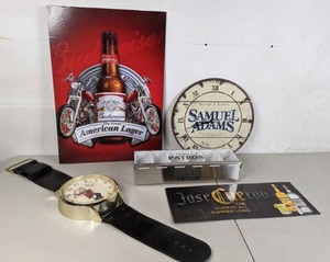lot 191 image: Vintage Hamms Beer Watch Clock, Samuel Adams Clock, Patron Garnish Tray and More - A