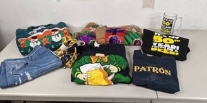 lot 196 image: Festive Clothing Lot Christmas Sweaters, St. Patricks Day, 50th Birthday and More - A