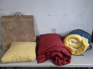 lot 201 image: Cushion and Bedding Lot Comforter, Mattress Topper, Throw Pillow and Cushion - A