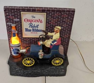 lot 184 image: Vintage Pabst Blue Ribbon Light Up Motion Car Sign - A