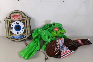 lot 218 image: Schmidt Beer Wall Clock and Budweiser BeerFrog Inflatable - A