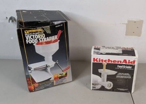lot 236 image: Vitantonio Products Victorio Food Strainer and KitchenAid Food Grinder Stand Mixer Attachment - B