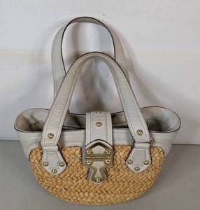 lot 288 image: Michael Kors Leather and Straw Basket Weave Handbag - C