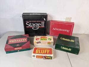 lot 276 image: Lot of 5 Board Games StageII, Adverteasing, Priceless, Apples to Apples, Humm...ble, & Arkansas Bluff - B