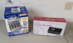 lot 277 image: Accuwrapper Motorized Coin Sorter & Radio Shack Telephone Cassette Recorder - B