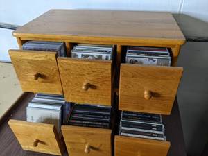lot 328 image: Large Collection of CDs Rod Stewart, Starship, Andrea Bocelli & More, with Wooden CD Organizer - B