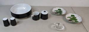 lot 313 image: Contempo Frost Salt & Pepper Shaker, Bowl, Sugar & Creamer - Black & White, MCM & More - B