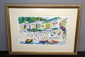 lot 408 image: Original Watercolor of Portofino-Domenica-Independance Signed by French Artist, Pito - C