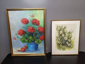 lot 409 image: Set of 2 Original Floral Artworks Signed by their Artists, J. Ahrons and Mavroulis  - C