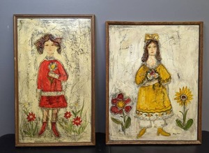 lot 403 image: Set of (2) Two Original Signed Nancy Potter Mixed MediaDecoupage Paintings  - C