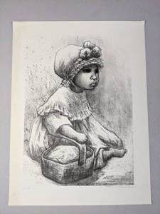 lot 437 image: SignedNumbered Lithograph La Nina con Canasta (The Girl with a Basket) by Fanny Rabel - D