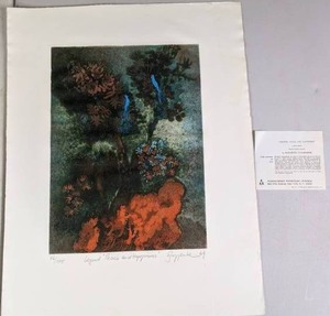 lot 442 image: Limited Edition Signed Original Aquatint Legend Peace and Happiness by Elizabeth Guggenheim - D
