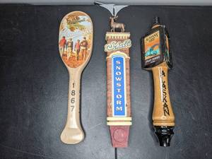 lot 384 image: Lot of (3) Beer Tap Handles - Leinenkugels, Schells, and Alaskan - A