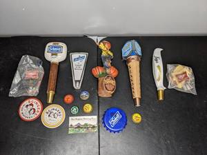 lot 388 image: BeerWhiskey Mementos Lot - Magnets, Bottle Opener, Beer Tap Handles - A