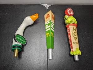 lot 381 image: Lot of (3) Beer Tap Handles - Goose Island, Red Hook, and New Belgium - A