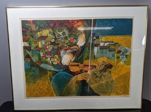 lot 422 image: SignedNumbered Lithograph of a Woman Playing a Violin by Sunol Alvar - D