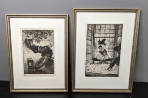 lot 423 image: Set of Two Etchings (Histoire Ennuyeuse and The Hammock) by Artist James Tissot - D