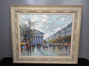 lot 415 image: Original Oil Painting of a Charming Parisian Street Scene by Antoine Blanchard - D