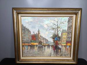 lot 416 image: Original Oil Painting of Moulin Rouge in Paris by Antoine Blanchard - D