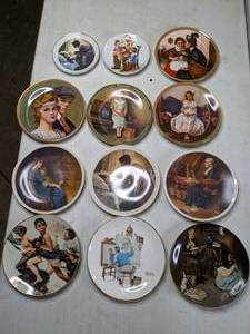 lot 490 image: Set of 12 Norman Rockwell Limited Edition Decorative Plates and Set of 6 Hangers - E