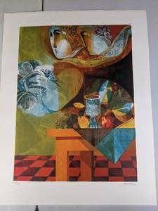 lot 460 image: SignedNumbered Lithograph (3 of 3) of Two Women by a Table with Fruit, by Spanish artist, Sunol Alvar- D