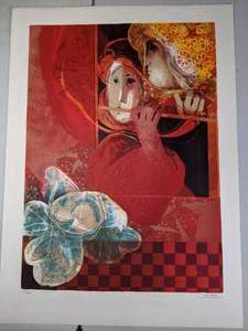 lot 461 image: SignedNumbered Lithograph of Woman Playing Flute (untitled), by Spanish artist, Sunol Alvar - D