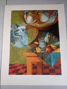 lot 453 image: SignedNumbered Lithograph (1 of 3) of Two Women by a Table with Fruit, by Spanish artist, Sunol Alvar- D