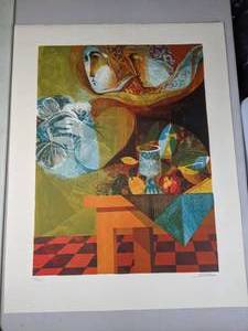 lot 454 image: SignedNumbered Lithograph (2 of 3) of Two Women by a Table with Fruit, by Spanish artist, Sunol Alvar- D