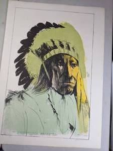 lot 457 image: SignedNumbered Lithograph Chief American Horse, Ogalalla Sioux by Leonard Baskin - D