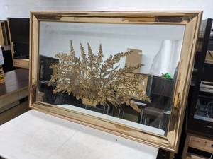lot 503 image: Stunning Decorative Mirror in Golden Frame with Rustic Decor 54x36 - E
