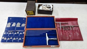 lot 545 image: Antique Tool Lot Dowling Jig, Depth Micrometer, Metric Radius Gage Set& More - E