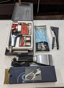 lot 548 image: Mixed Tool Lot Weller 2400 automatic glue gun, POP Rivetool Kit, Electric Windshield Scraper - E