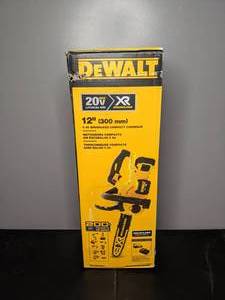 lot 120 image: Brand New DEWALT 12 in. 20V MAX Lithium-Ion Cordless Brushless Chainsaw with 5.0Ah Battery and Charger Included - T