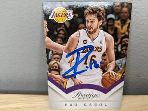 lot 123 image: Pau Gasol Autographed Los Angeles Lakers 2013-2014 Prestige Trading Card 16 - T